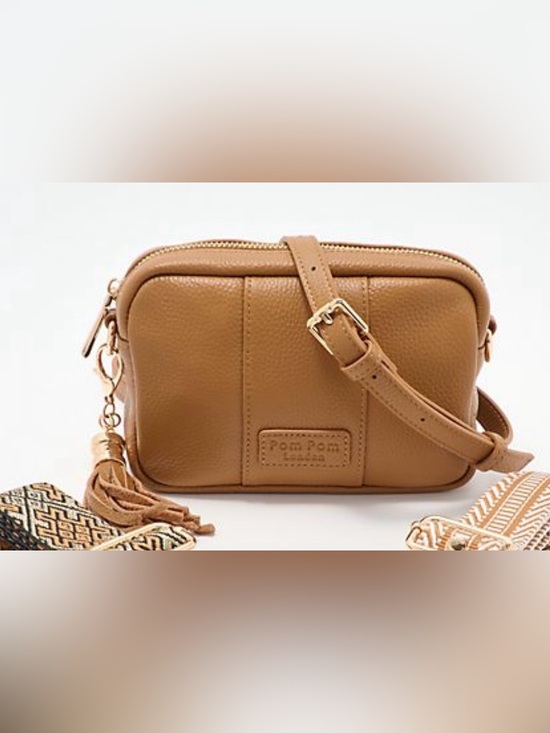 Pom Pom London Handbags - NWT Pom Pom London - The City Mini Leather Crossbody Bag (Maple) with 3 Straps